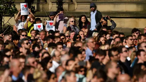 Getty Images People at 2017 vigil outside Manchester Town Hall