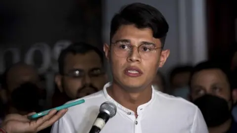 EPA University leader Lesther Aleman speaks at a press conference at the headquarters of the Citizens for Freedom (CXL) party, in Managua, Nicaragua, 09 June 2021