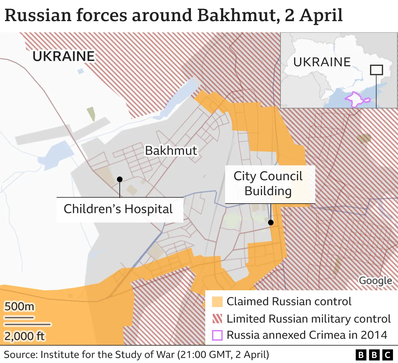 Map showing Bakhmut