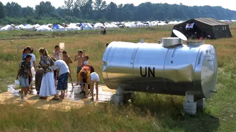 Getty Images A UN camp provided shelter for people who had fled, July 1995