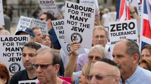 Getty Images Labour members protesting against anti-Semitism in the party