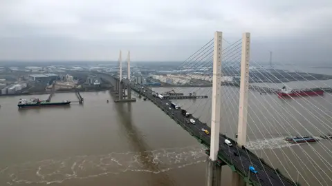 BBC Aerial view of Queen Elizabeth II bridge