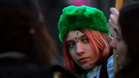 Reuters A woman wears a green hat, a colour which symbolizes the abortion rights movement, during a demonstration in favour of legalising abortion outside the Congress in Buenos Aires, Argentina, August 1, 2018