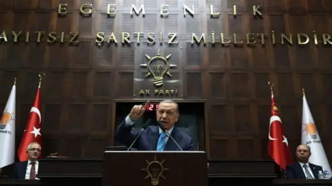 Getty Images Erdogan speaking in parliament