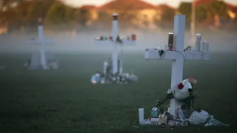 Getty Images Memorial crosses for the students who died