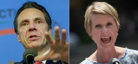 Reuters/Getty Images A composite picture of New York Governor Andrew Cuomo and his rival Cynthia Nixon