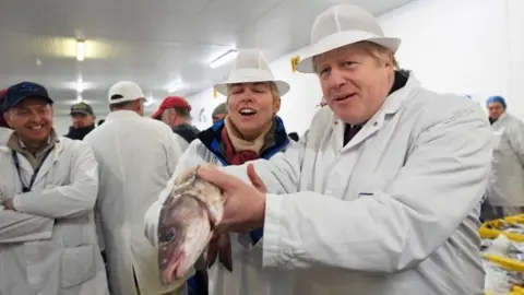 Boris Johnson at a fish market in Grimsby