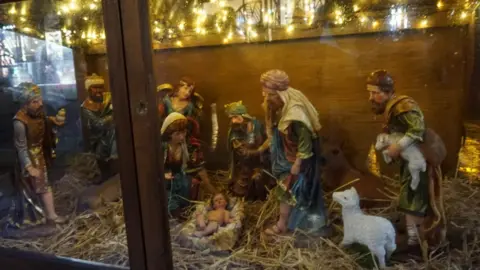 St Thomas's Church Nativity scene before baby Jesus was stolen