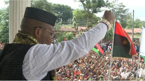 Nnamdi Kanu with cheering crowd