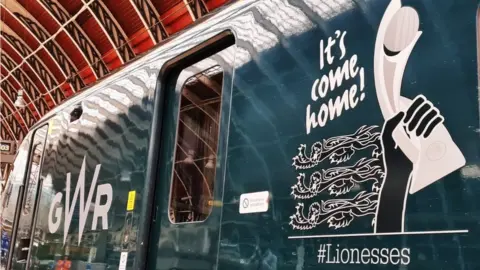 GWR Train with 'It's come home' on the side