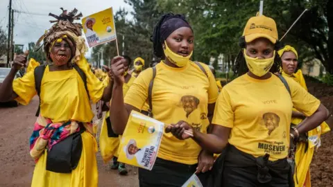 Getty Images Museveni supporters at a rally, December 2020