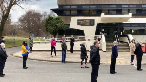 Silence at North Wales Police headquarters in Colwyn Bay