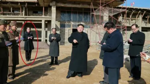 EPA Kim Jong-un centre seen with his younger sister Kim Yo-jong at a nursing home for the elderly in a picture provided by Korean Central News Agency on 6 March 2017