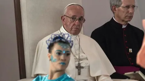 Getty Images Pope Francis takes part in a National Reconciliation Encounter at Las Malocas Park in Villavicencio, Colombia, 8 September 2017