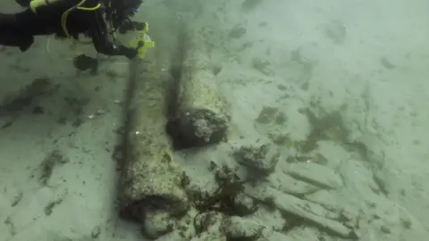 Wessex Archaeology Diver and two cannons