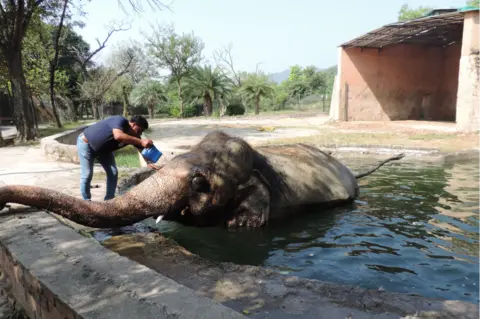 Kavaan having a bath, Amir helping