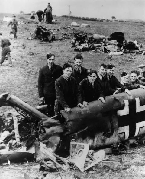 Getty Images May 1941: The debris of the Messerschmitt ME-110 from which Rudolf Hess bailed out over Eaglesham on his historic lone flight to Scotland to plead for an Anglo-German peace on the eve of Germany's attack on Russia.