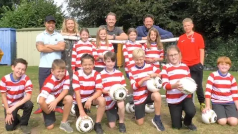 The school kids with Stephen Graham and Hannah Walters