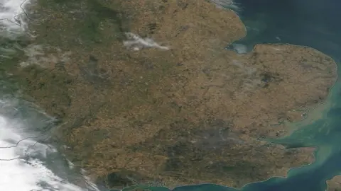 NASA Satellite image of the UK from July 2022 shared by NASA showing impact of the heatwave