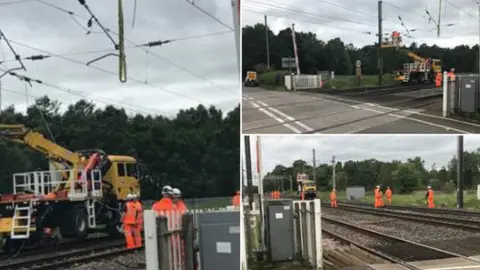 Network Rail Engineers work on railway line