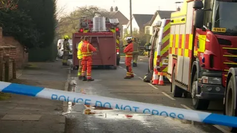 BBC Emergency services attend a fire on Manor Close, in Costock, Nottinghamshire