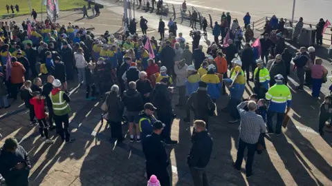 BBC Tata Steel workers at a protest march in Aberavon