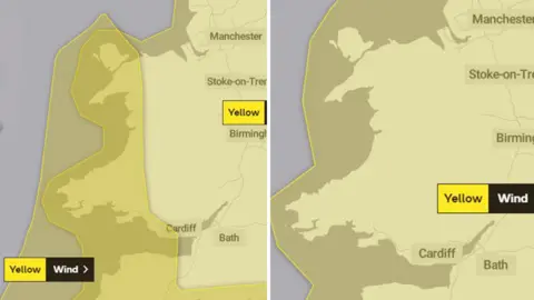 Met Office Weather graphic showing affected areas in Wales