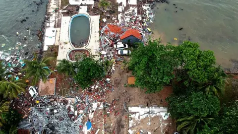 AFP An aerial photo shows damaged buildings in Carita on December 23, 2018