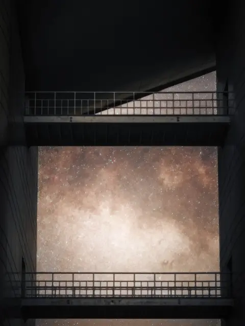 Haitong Yu The milky way viewed through the minimalist outdoor passageway at the National Astronomical Observatory of China