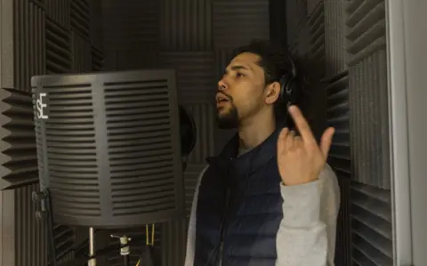 Martyn Ewoma A member of Local Geezers in the booth