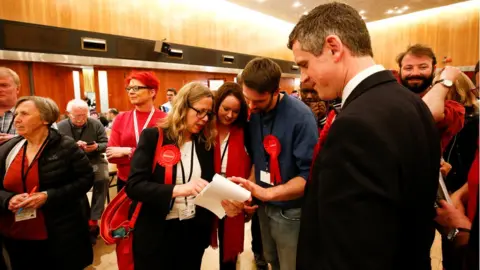 Reuters Supporters of the British Labour Party react during the count at Wandsworth Town Hall