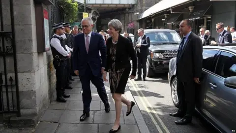 PA Theresa May and Malcolm Turnbull visiting Southwark Cathedral