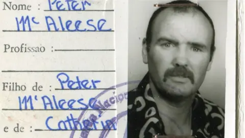 Two Rivers Media A young Peter McAleese's ID card during his mercenary days in Africa in the Seventies