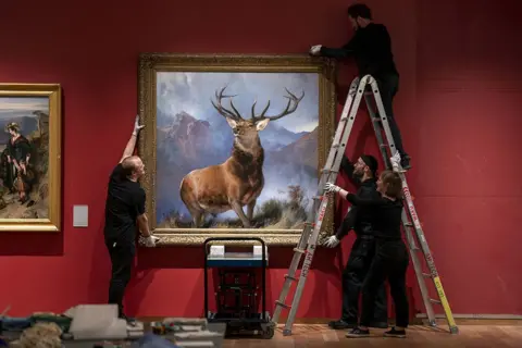 Jane Barlow / PA Media The Monarch of the Glen painting by Sir Edwin Landseer is hung at the National Gallery of Scotland, 29 August 2023