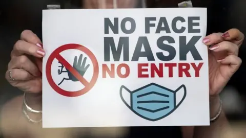 Getty Images Covid masks sign