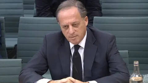 PA Media Screen grab taken from Parliament TV of BBC chairman Richard Sharp appearing before the DCMS committee on Tuesday