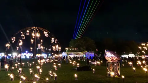 BBC laser show in fire garden