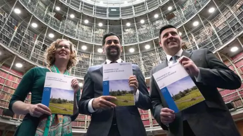 PA Media Humza Yousaf, Jamie Hepburn and Lorna Slater