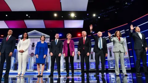 Getty Images The Democratic presidential hopefuls at the fifth Democratic primary debate