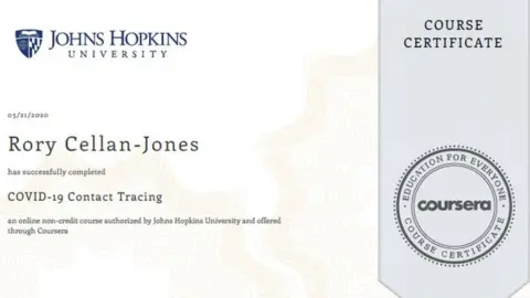 Johns Hopkins University Rory's certificate