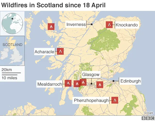 Map of wildfires in past week