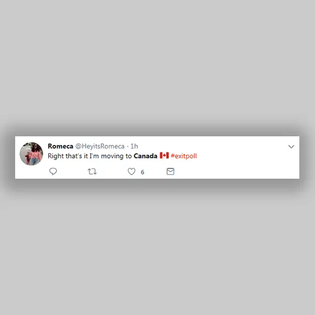 Twitter tweet: "that's right, I'm moving to Canada"