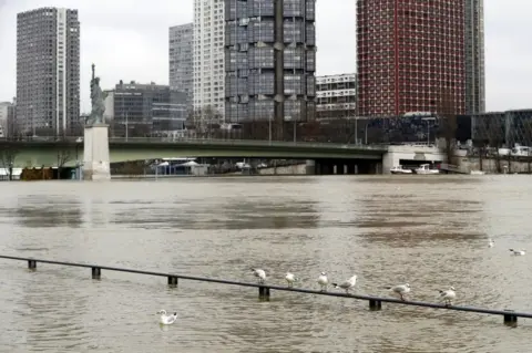 EPA Floodwaters overflow the banks of the Seine river near the Parisian Liberty Statue in Paris, France, 27 January 2018