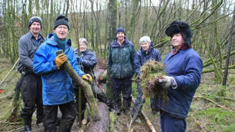 Cumbria Wildlife Trust Volunteers constructing the dams