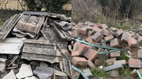 BBC/Harry Parkhill Fly-tipping in Fulbeck