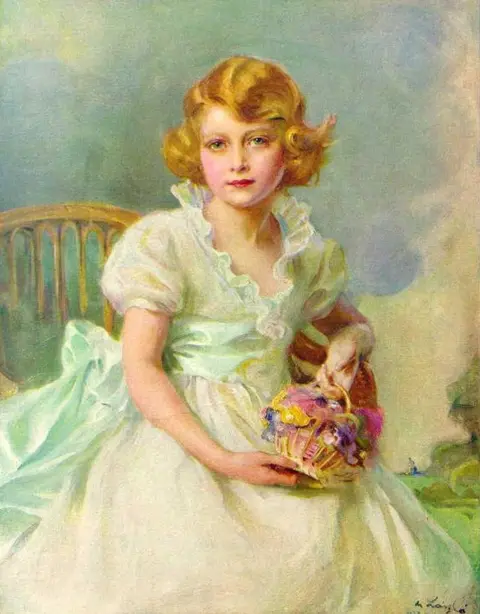 Alamy A portrait of Prince Elizabeth, aged 7, holding a basket of flowers, painted by Philip de László in 1933