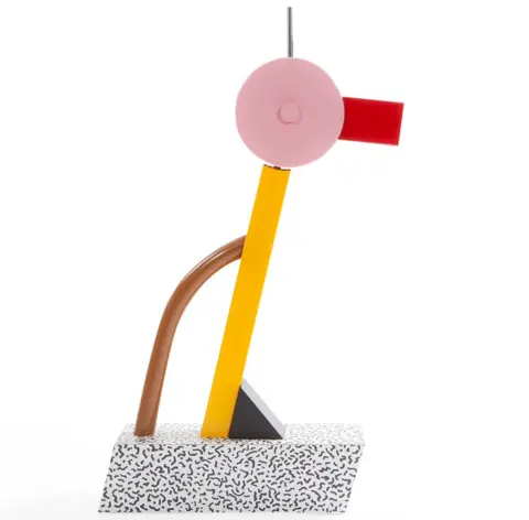 Memphis Srl "Tahiti" table lamp in plastic laminate and metal by Sottsass, 1981
