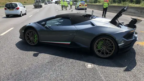 West Yorkshire Police The Lamborghini following the crash