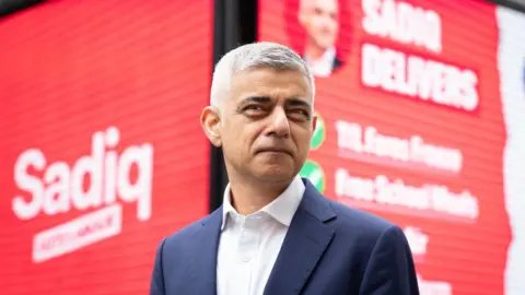 Stefan Rousseau Sadiq Khan at the launch of a poster campaign for the London mayoral election in central London last week