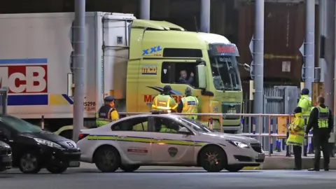 Niall Carson/PA Media The first truck to arrive from Wales under new Brexit trading arrangements was checked at Dublin Port on 1 January 2021